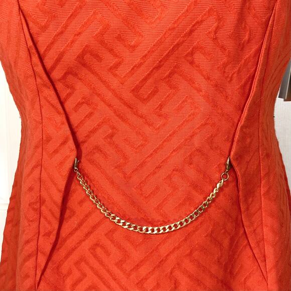 Taylor orange sheath dress with gold waist chain ladies size 8 geometric brocade - Picture 10 of 10